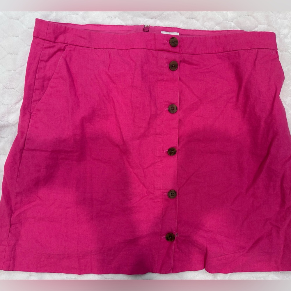 J. Crew Preppy Linen Pink Button-Front A-Line Skirt Sz 16